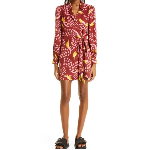 FARM Rio Dresses & Skirts - Farm Rio Toucanissimo Mini Dress NWT XS Burgundy Puff Sleeve Boho Style